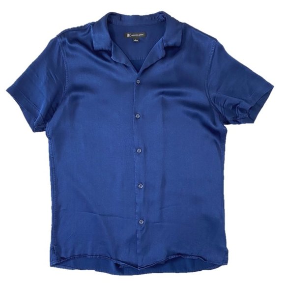 Blue Satin Button Down - Picture 1 of 6